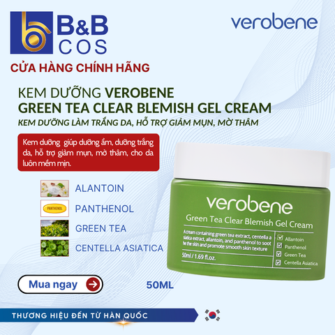 Kem Dưỡng Trắng Da Trà Xanh Verobene - Chính Hãng Hàn Quốc (Mẫu mới) 50g