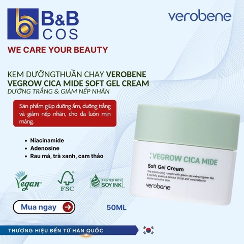 KEM DƯỠNG ẨM THUẦN CHAY VEROBENE SOFT GEL CREAM 50ml DƯỠNG TRẮNG CẢI THIỆN NẾP NHĂN