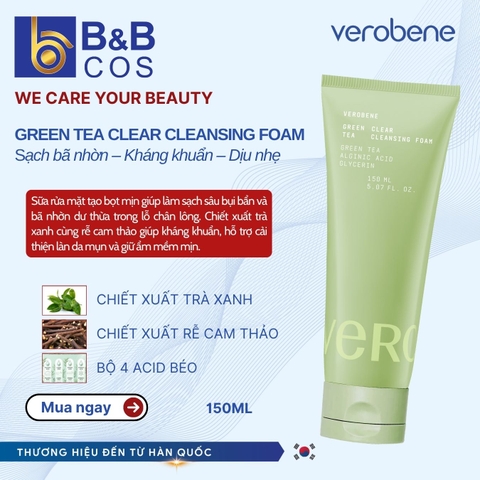 [MẪU MỚI 2026] SỮA RỬA MẶT TRÀ XANH VEROBENE SẠCH SÂU HỖ TRỢ GIẢM MỤN 150ML
