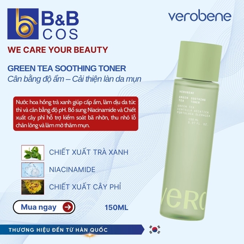 [MẪU MỚI 2026] NƯỚC HOA HỒNG TRÀ XANH VEROBENE CÂN BẰNG ĐỘ ẨM PHÙ HỢP DA DẦU MỤN HÀN QUỐC 150ML