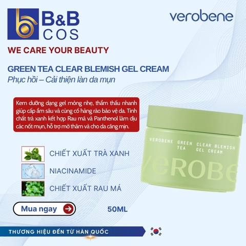 [MẪU MỚI 2026] KEM DƯỠNG ẨM TRÀ XANH VEROBENE DƯỠNG TRẮNG, HỖ TRỢ MỜ THÂM MỤN 50ML