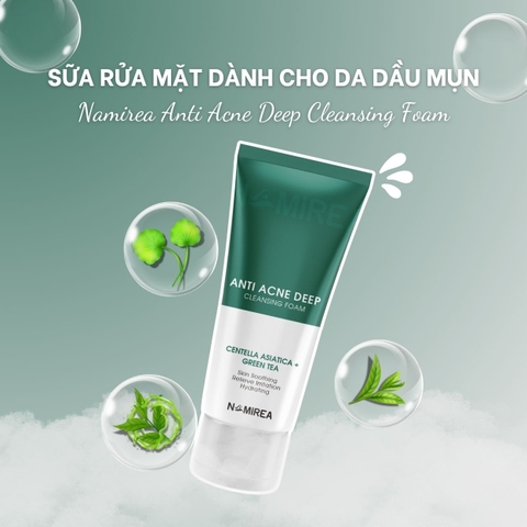 SỮA RỬA MẶT CHO DA DẦU MỤN NHẠY CẢM NAMIREA ANTI ACNE DEEP CLEANSING FOAM 120G