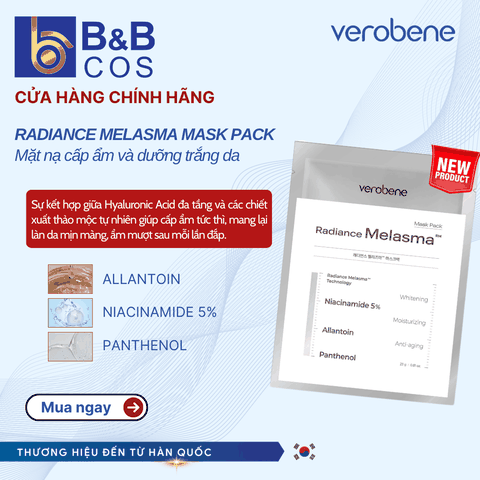 [1 GÓI 10 MIẾNG] MẶT NẠ CẤP ẨM VÀ DƯỠNG TRẮNG DA VEROBENE RADIANCE MELASMA MASK PACK 23g