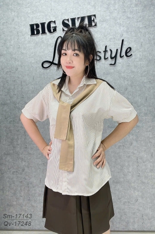 Áo Sơ mi BIGSIZE Thuỷ Thủ Sọc - NÂU