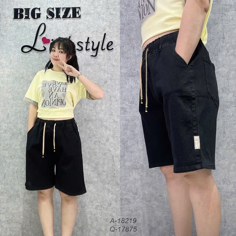 Quần jean short đùi BIG SIZE QC sọt lưng thun chất co giãn mặc ngang gối - 17875 - #3177 - ĐEN