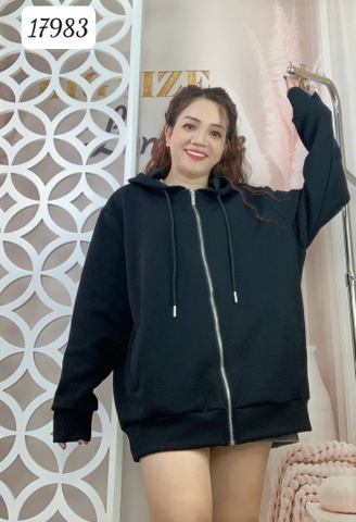 Áo khoác Hoodies BIGSIZE Quảng Châu trơn màu BASIC - 17983 ĐEN