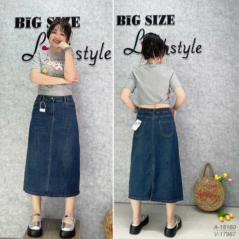 Váy dài Jean BIGSIZE Quảng Châu 2 túi, xẻ sau chất đẹp 00351 - 17987