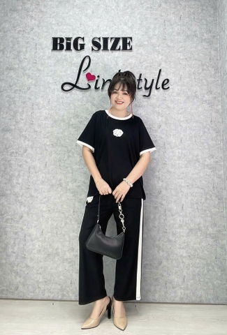 Set bộ Dài 9 tấc BIGSIZE Quảng Châu thêu hoa C.nel, quần sọc trắng, chất đẹp - 18068