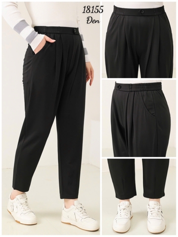 Quần tây Baggy 9 tấc BIGSIZE Quảng Châu ĐẠI lưng thun LT cạp cao, chất đẹp 1 nút - 18155- ĐEN