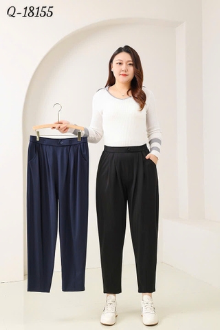 Quần tây Baggy 9 tấc BIGSIZE Quảng Châu ĐẠI lưng thun LT cạp cao, chất đẹp 1 nút - 18155- ĐEN