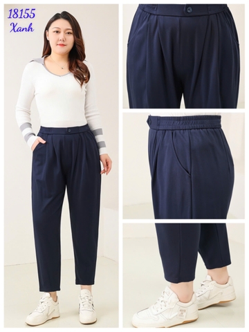 Quần tây Baggy 9 tấc BIGSIZE Quảng Châu ĐẠI lưng thun LT cạp cao, chất đẹp 1 nút - 18155- XANH