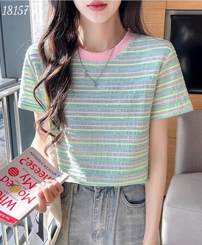 18157 - Áo thun sọc 00288 XANH