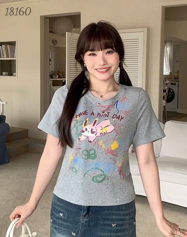 18160 Áo CropRop Tho- MINI XÁM