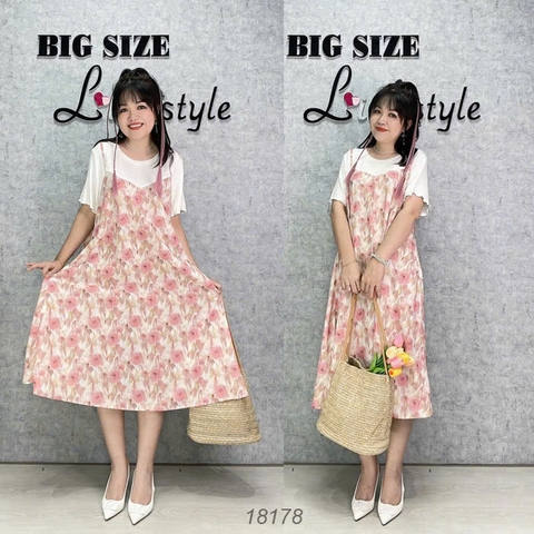 18178 Đầm yếm 2d 00414 Hoa - HỒNG