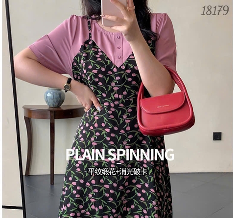 18179 Đầm yếm nút 2d Tay -00344-TÍM