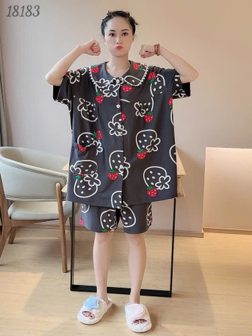  Bộ đùi Pijama BIGSIZE QCCC thun cotton mịn đẹp loại 1 thấm hút mồ hôi tốt, Ss.Pi Cổ sen Dâu- 18183- XÁM