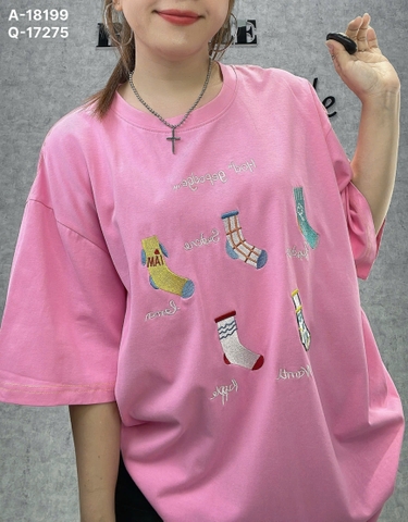 Áo thun Oversize BIGSIZE Quảng Châu OVS form to rộng, in hình 5 vớ - 18199