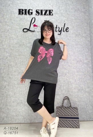 Áo thun BIGSIZE Quảng Châu size LỚN size ĐẠI hình Nơ Hồng dễ thương - 18204 - XÁM