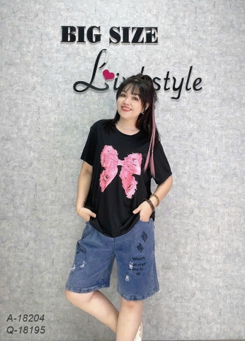 SALE 0099 - 18204 Áo cổ tròn Nơ Hồng - ĐEN