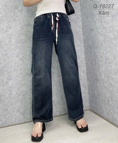 Quần Jean Culottes ống Suông BIGSIZE Quảng Châu lưng cao LT phối dây đôi chất jean co giãn - 18227 -  XÁM