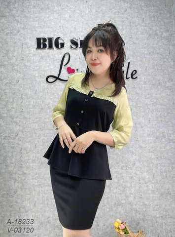 18233 Áo peplum 00288 tay XANH