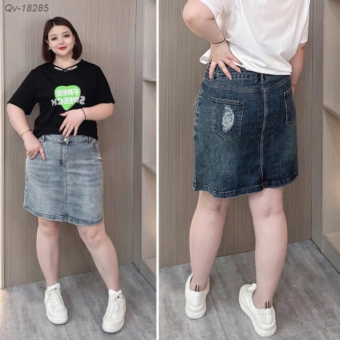Quần váy Jean BIGSIZE QCCC chất jean co giãn nhiều dáng A lên form đẹp 00378-18285 - Xanh Nhạt