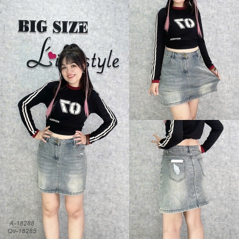 Quần váy Jean BIGSIZE QCCC chất jean co giãn nhiều dáng A lên form đẹp 00378-18285 - Xanh Nhạt