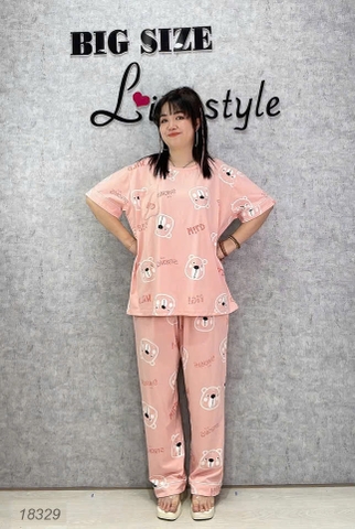 Bộ dài BIGSIZE QCCC thun cotton mịn đẹp loại 1, SD.TN DAI 100kg- 110kg,Cổ tròn #6607 18329- HỒNG