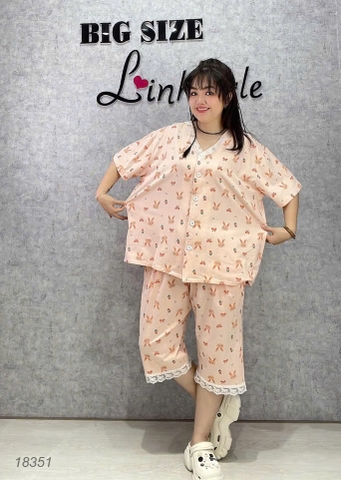 Bộ lửng cổ tim mặc nhà BIGSIZE cotton mịn đẹp thấm hút mồ hôi họa tiết Hoa xinh - 18351 - HỒNG