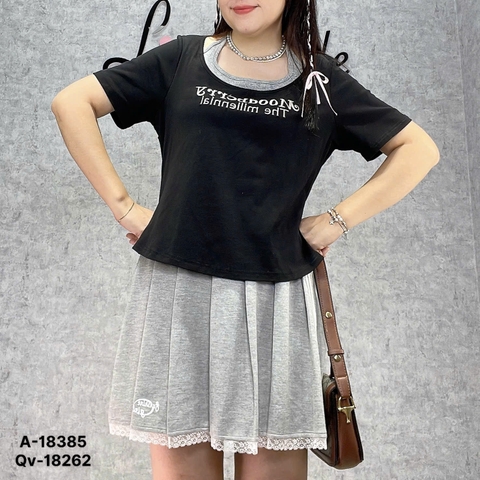 Áo thun BIGSIZE QCCC cổ yếm chất đẹp co giãn nhiều tôn sáng eo thon - 18385 - Đen