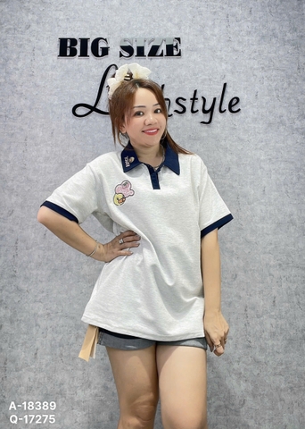 Áo thun polo BIGSIZE QC sọc LBB - 18389