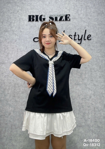 Áo thun thuỷ thủ, cổ tim 00270 BIGSIZE Quảng Châu- 18400- ĐEN