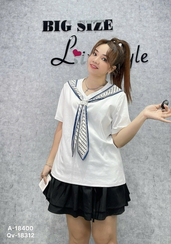 Áo thun thuỷ thủ, cổ tim  00270 BIGSIZE Quảng Châu- 18400- TRẮNG