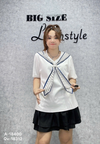 Áo thun thuỷ thủ, cổ tim  00270 BIGSIZE Quảng Châu- 18400- TRẮNG