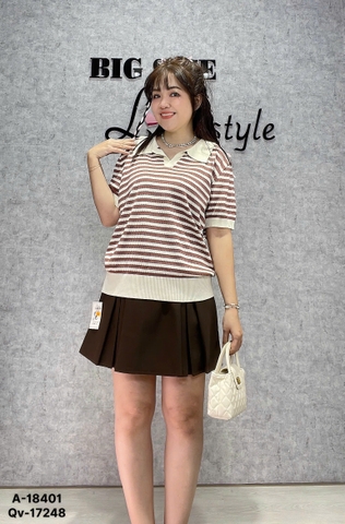 Áo Polo len sọc 00288 BIGSIZE Quảng Châu chát đẹp- 18401- Nâu