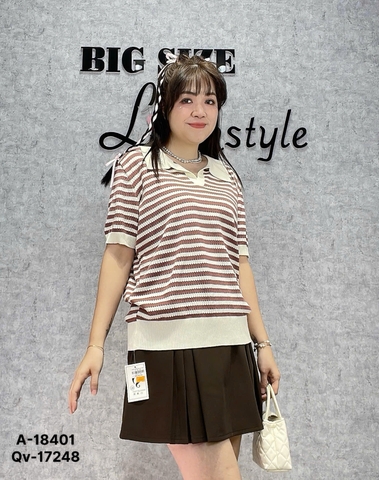 Áo Polo len sọc 00288 BIGSIZE Quảng Châu chát đẹp- 18401- Nâu