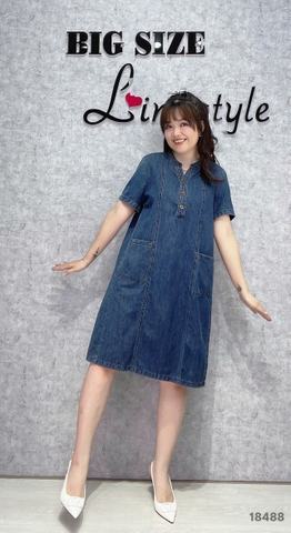 18488 Đầm Jean cổ V nút 00400