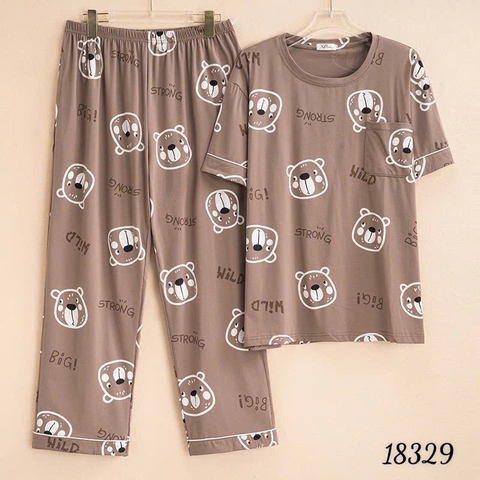 Bộ dài BIGSIZE QCCC thun cotton mịn đẹp loại 1, SD.TN DAI 100kg- 110kg,Cổ tròn #6607 18329-  NÂU