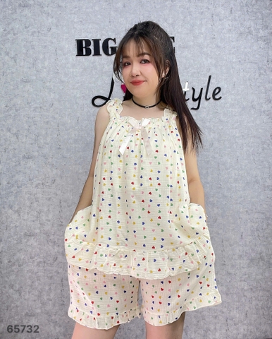 Đồ Bộ 2 dây Ss.2d bèo vải - Họa tiết TIM li ti - 65731