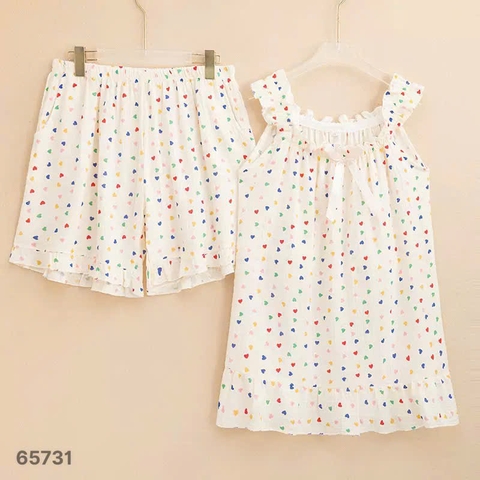 Đồ Bộ 2 dây Ss.2d bèo vải - Họa tiết TIM li ti - 65731