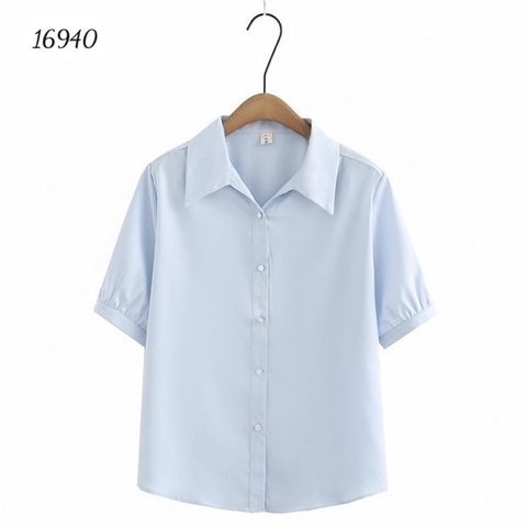 Sơ mi vải lụa BIG SIZE QC màu trơn Tay ngắn - 16940- XANH