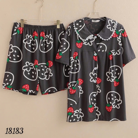  Bộ đùi Pijama BIGSIZE QCCC thun cotton mịn đẹp loại 1 thấm hút mồ hôi tốt, Ss.Pi Cổ sen Dâu- 18183- XÁM