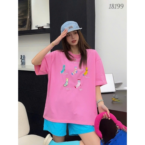 Áo thun Oversize BIGSIZE Quảng Châu OVS form to rộng, in hình 5 vớ - 18199