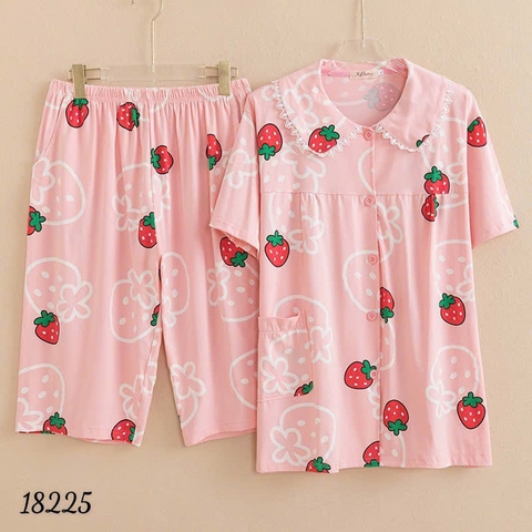 Bộ lửng Pijama BIGSIZE QCCC thun cotton mịn đẹp loại 1 thấm hút mồ hôi tốt, co giãn SL. Cổ sen Dâu- 18225-HỒNG
