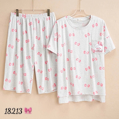 Bộ lửng BIGSIZE QCCC thun cotton mịn đẹp loại 1 thấm hút mồ hôi tốt, in hình Tho- Nơ nhiều SL.DAI 100kg 110kg -00387- 18213- XÁM NHẠT
