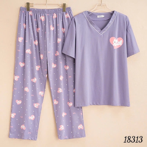 Bộ dài BIGSIZE QCCC thun cotton mịn đẹp loại 1, SD.TN DAI 100kg- 110kg,Cổ tròn #6607- TÍM