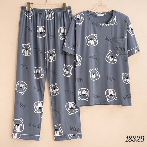 Bộ dài BIGSIZE QCCC thun cotton mịn đẹp loại 1, SD.TN DAI 100kg- 110kg,Cổ tròn #6607 18329- XÁM