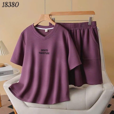 Bộ đùi màu trơn BIGSIZE QCCC trơn cổ tim SOU - 18380 - Tím