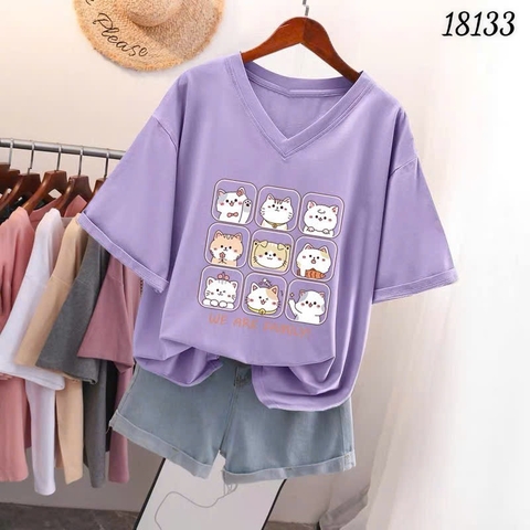 S00210- Áo thun BIGSIZE Quảng Châu cổ tim hình 9 bé Meo- dễ thương chất mịn đẹp co giãn - 18133 TÍM