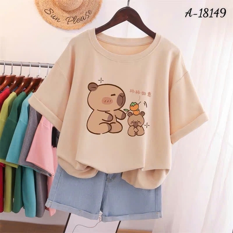 S00210- Áo thun cổ tròn BIGSIZE Quảng Châu hình Capybara chất mịn đẹp, co giãn - 18149